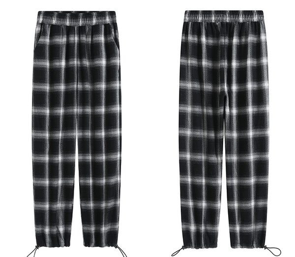 Дамски кариран панталон с връзки - черен цвят 