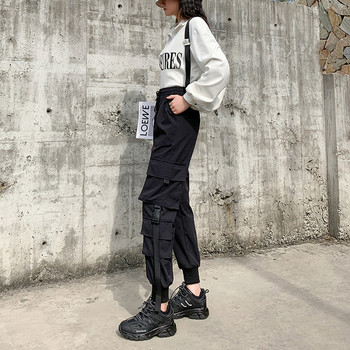 Γυναικείο παντελόνι με τσέπες και ψηλόμεσο σε μαύρο χρώμα