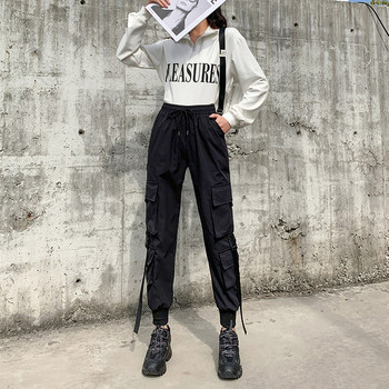 Γυναικείο παντελόνι με τσέπες και ψηλόμεσο σε μαύρο χρώμα
