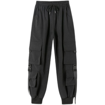 Дамски панталон с джобове и висока талия в черен цвят