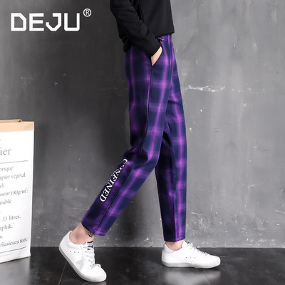 Γυναικείο καρό παντελόνι με επιγραφή και τσέπες