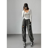 Καθημερινό φαρδύ παντελόνι με σκισμένο εφέ