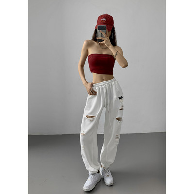 Καθημερινό φαρδύ παντελόνι με σκισμένο εφέ