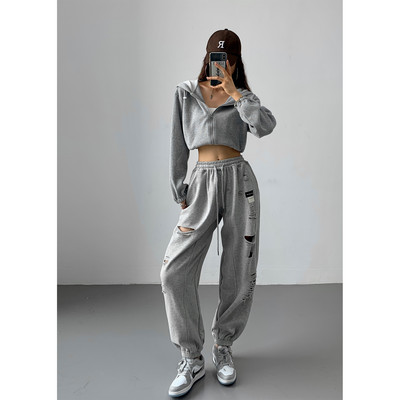 Καθημερινό φαρδύ παντελόνι με σκισμένο εφέ