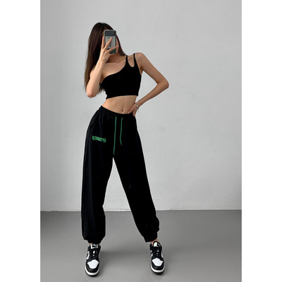 Γυναικείο αθλητικό παντελόνι με ψηλή μέση και επιγραφή