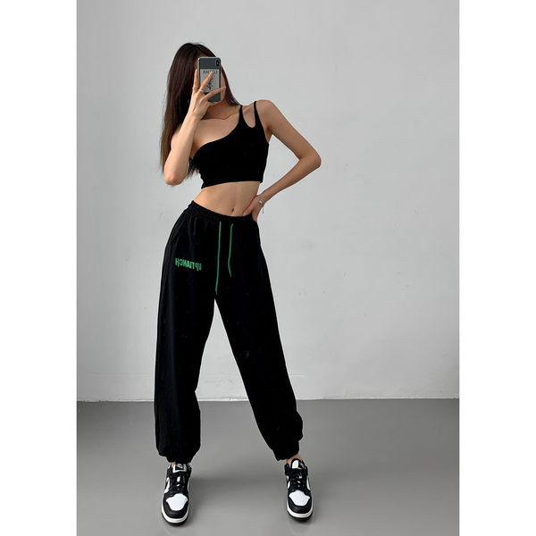 Γυναικείο αθλητικό παντελόνι με ψηλή μέση και επιγραφή