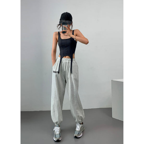 Γυναικείο αθλητικό παντελόνι με ψηλή μέση και επιγραφή