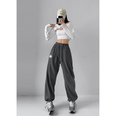 Casual γυναικεία φόρμα με ψηλή μέση και κορδόνια