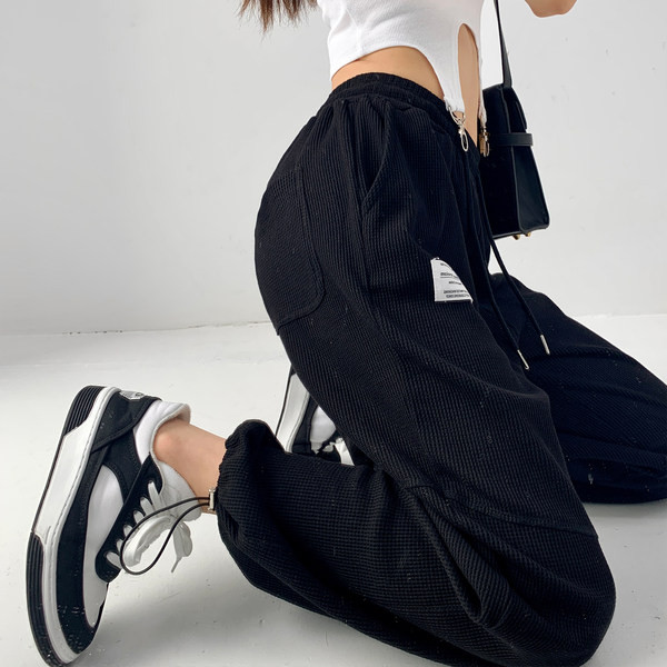 Casual γυναικεία φόρμα με ψηλή μέση και κορδόνια