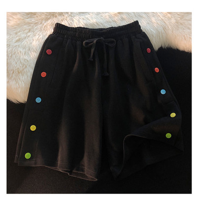 Дамски шорти с цветни копчета -черен и сив цвят