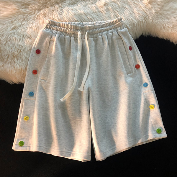 Дамски шорти с цветни копчета -черен и сив цвят