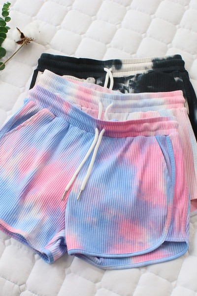 Нов модел дамски къси шорти с преливащи се цветове и връзки