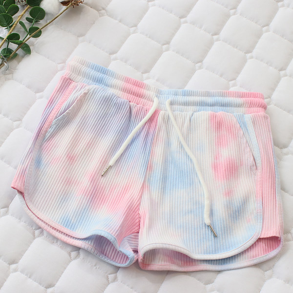 Нов модел дамски къси шорти с преливащи се цветове и връзки