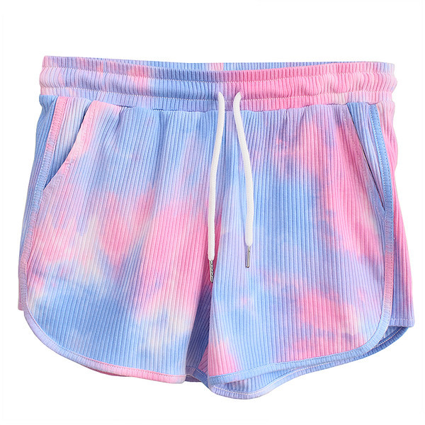Нов модел дамски къси шорти с преливащи се цветове и връзки