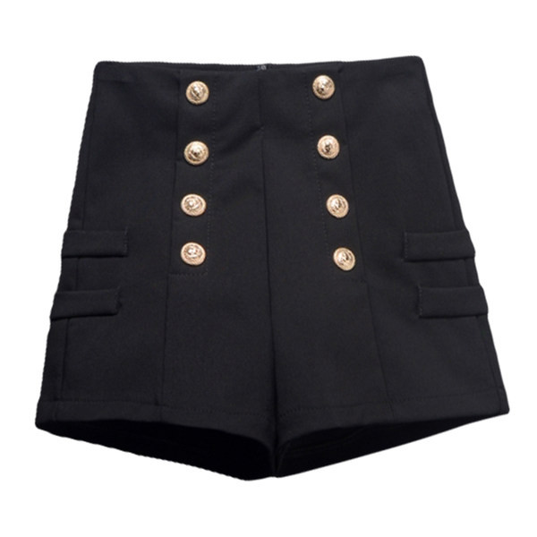 Νέο μοντέλο γυναικείου σορτς με κουμπιά - μαύρο χρώμα