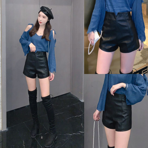 Γυναικείο σορτς από οικολογικό δέρμα και φερμουάρ