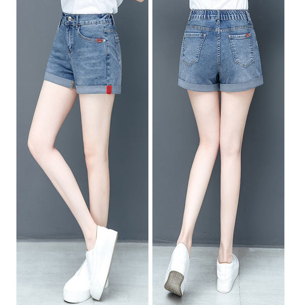 Τζιν σορτς με διπλωμένες άκρες και ελαστική μέση