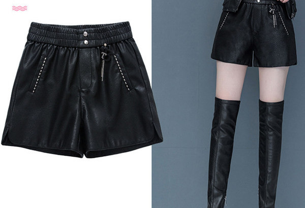 Γυναικείο έκο δερμάτινο σορτς με ελαστική μέση