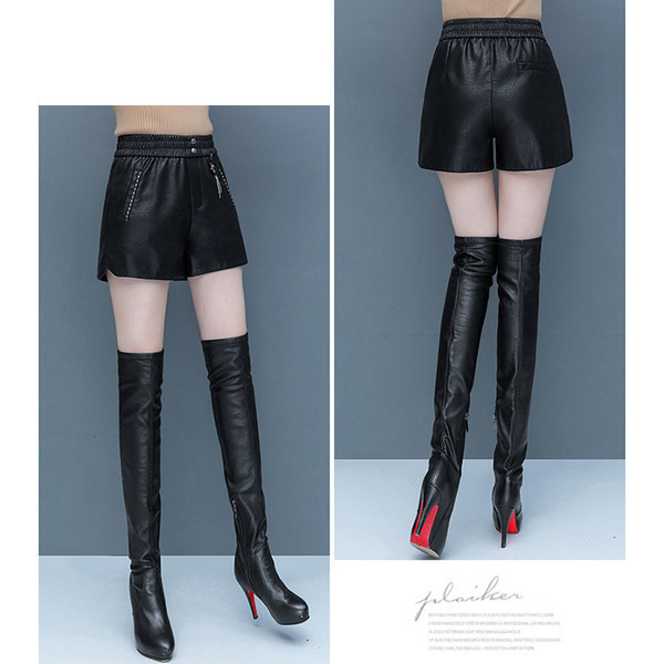 Γυναικείο έκο δερμάτινο σορτς με ελαστική μέση