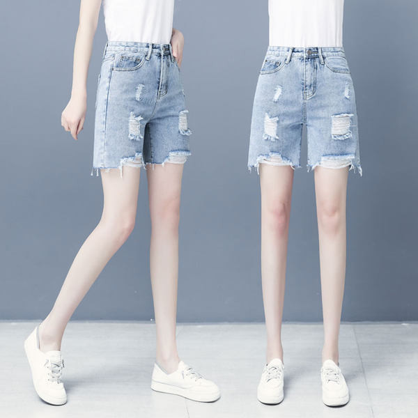 Casual σορτς με ψηλή μέση και σκισμένα μοτίβα