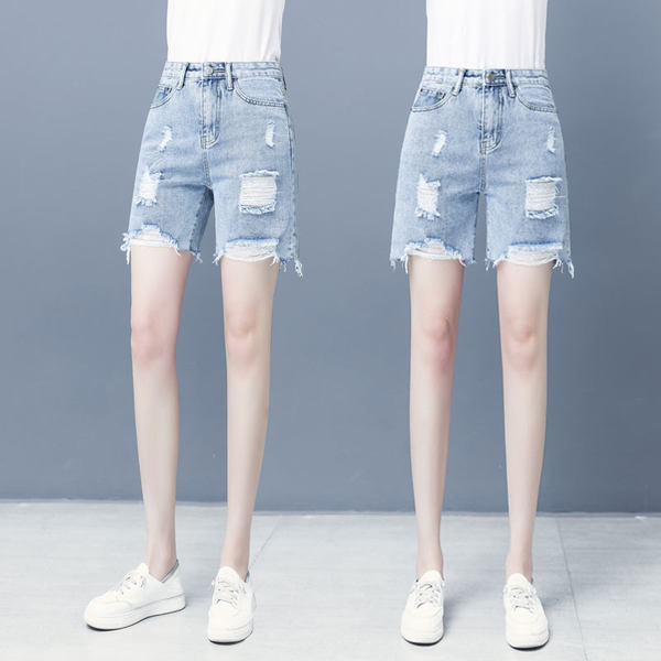 Casual σορτς με ψηλή μέση και σκισμένα μοτίβα