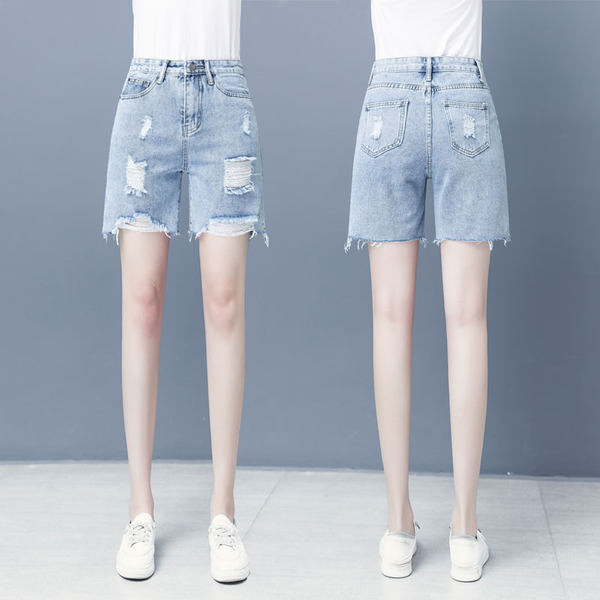 Casual σορτς με ψηλή μέση και σκισμένα μοτίβα