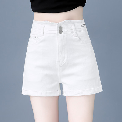 Νέο μοντέλο γυναικείου σορτς με ψηλόμεσο - λευκό χρώμα