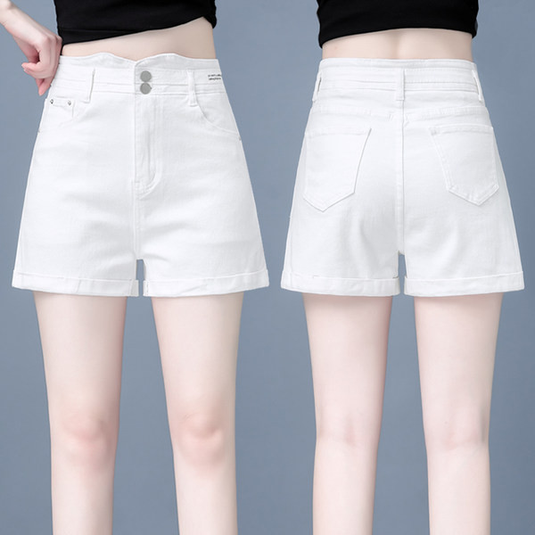 Νέο μοντέλο γυναικείου σορτς με ψηλόμεσο - λευκό χρώμα