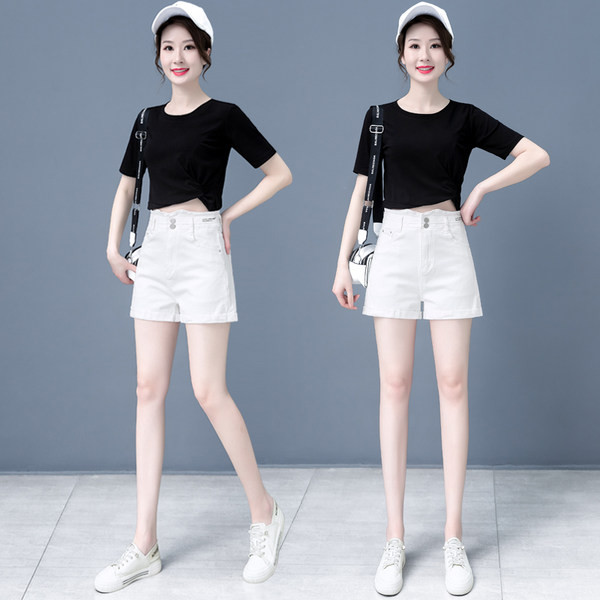 Νέο μοντέλο γυναικείου σορτς με ψηλόμεσο - λευκό χρώμα