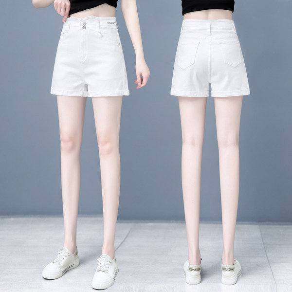 Νέο μοντέλο γυναικείου σορτς με ψηλόμεσο - λευκό χρώμα