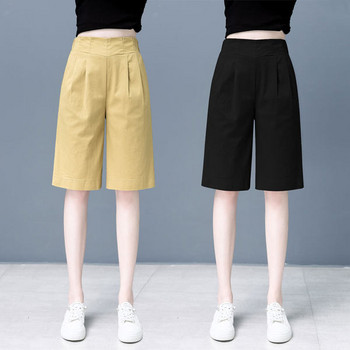 Casual γυναικείο παντελόνι 3/4 με ψηλόμεσο - μαύρο και κίτρινο χρώμα