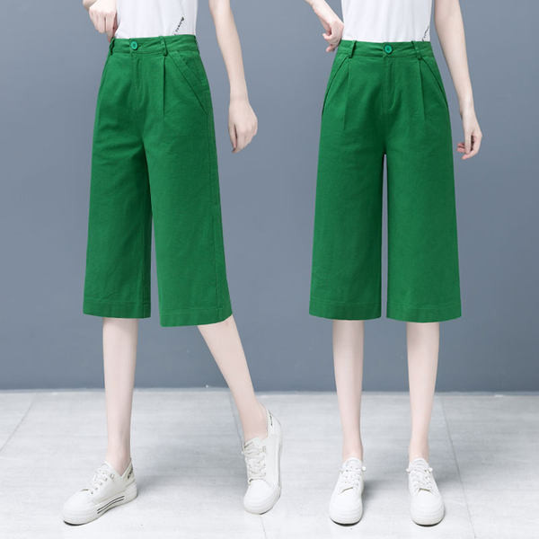 Дамски къс панталон прав модел с висока талия 