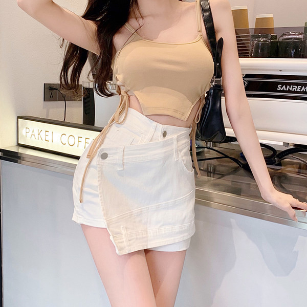 Дънкова пола-панталон с висока талия 