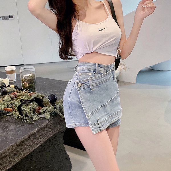 Дънкова пола-панталон с висока талия 