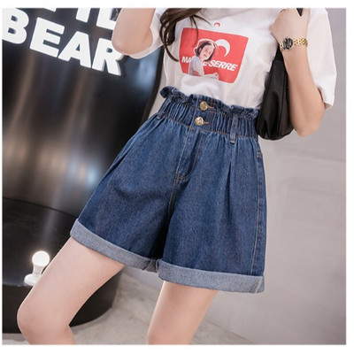 Naiste vabaaja lühikesed püksid kõrge teksariidest vöökohaga