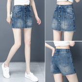 Κοντή γυναικεία τζιν φούστα με κουμπιά δίο χρώματα