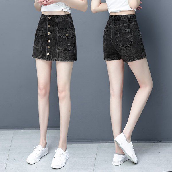 Κοντή γυναικεία τζιν φούστα με κουμπιά δίο χρώματα