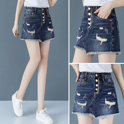 Φούστα-παντελόνι πάπιας με σκισμένα μοτίβα και κουμπιά