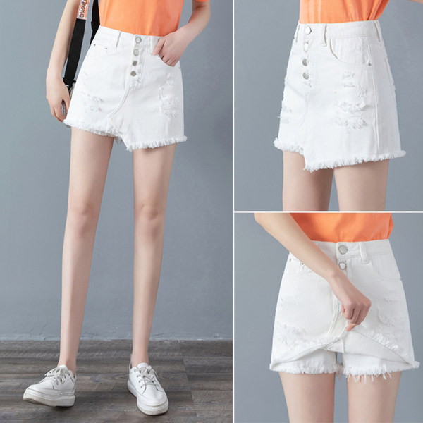 Φούστα-παντελόνι πάπιας με σκισμένα μοτίβα και κουμπιά