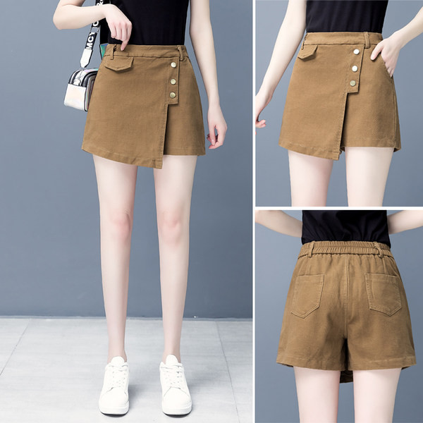 Moderna ženska suknja-hlače na gumbe - plava i smeđa