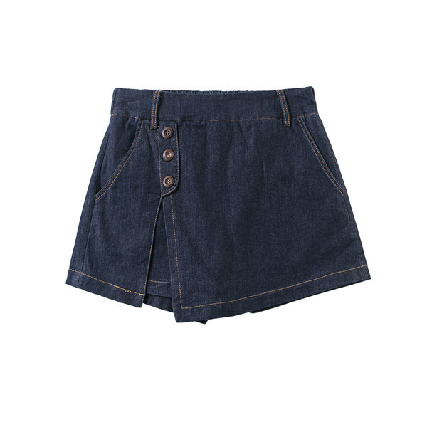 Moderna ženska suknja-hlače na gumbe - plava i smeđa