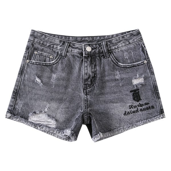 Κοντό τζιν με κέντημα και σκισμένα μοτίβα