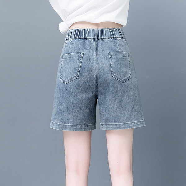 Къси ежедневни дънки с ластична талия и бродерия