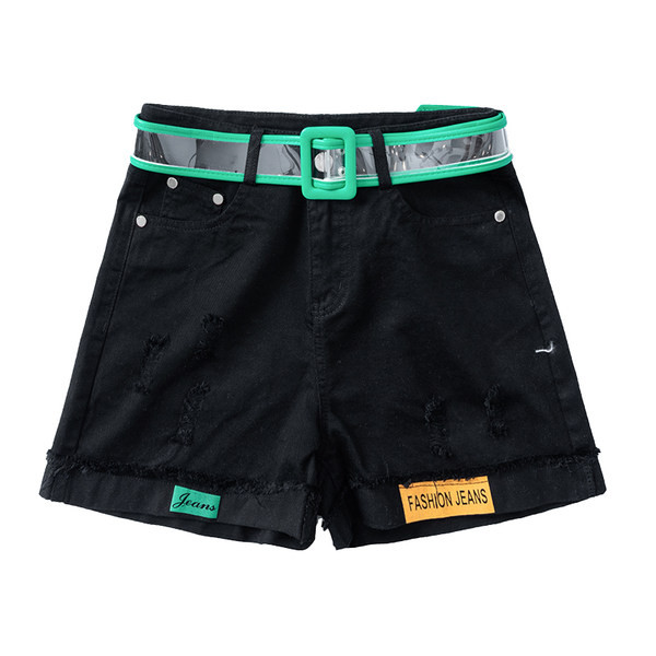 Γυναικείο σορτς με ψηλόμεσα σκισμένα μοτίβα και επιγραφή