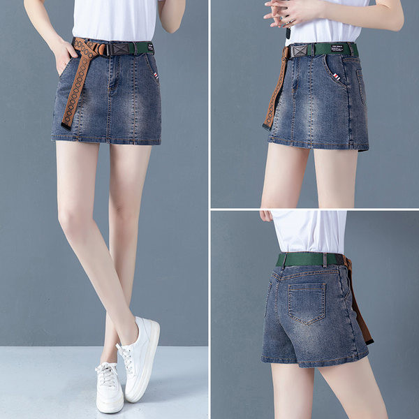 Casual κοντή φούστα-τζιν παντελόνι με ζώνη