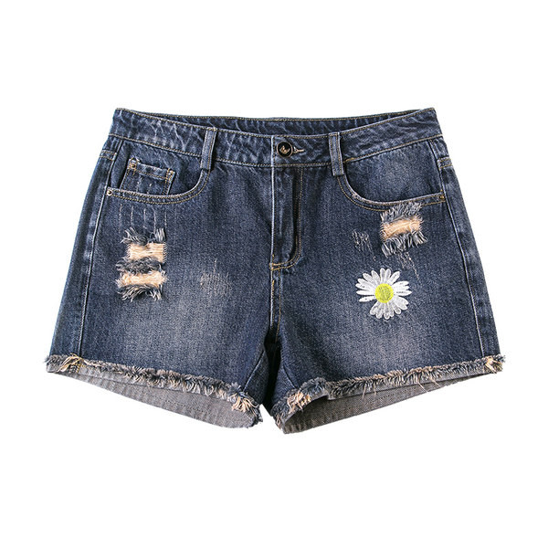 Γυναικείο τζιν σορτς με κεντημένο λουλούδι