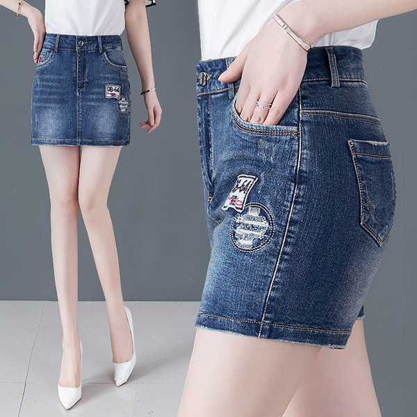 Γυναικεία τζιν φούστα-παντελόνι με κέντημα