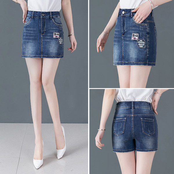 Γυναικεία τζιν φούστα-παντελόνι με κέντημα