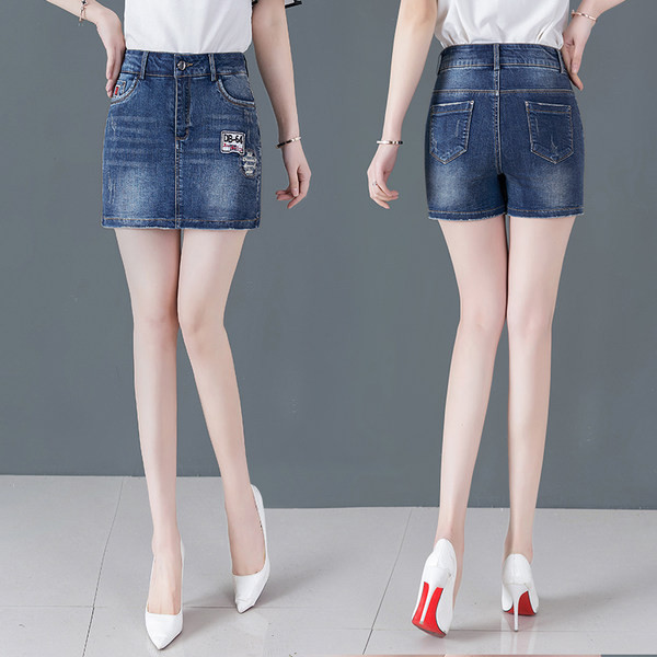 Γυναικεία τζιν φούστα-παντελόνι με κέντημα