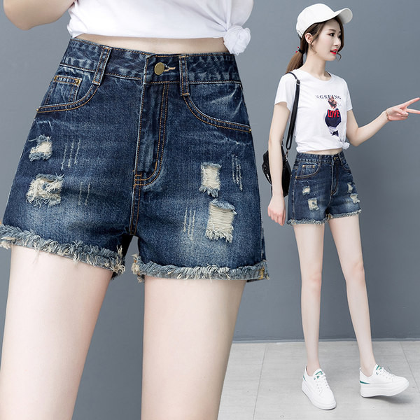 Γυναικείο σορτς με σκισμένα μοτίβα - μπλε χρώμα